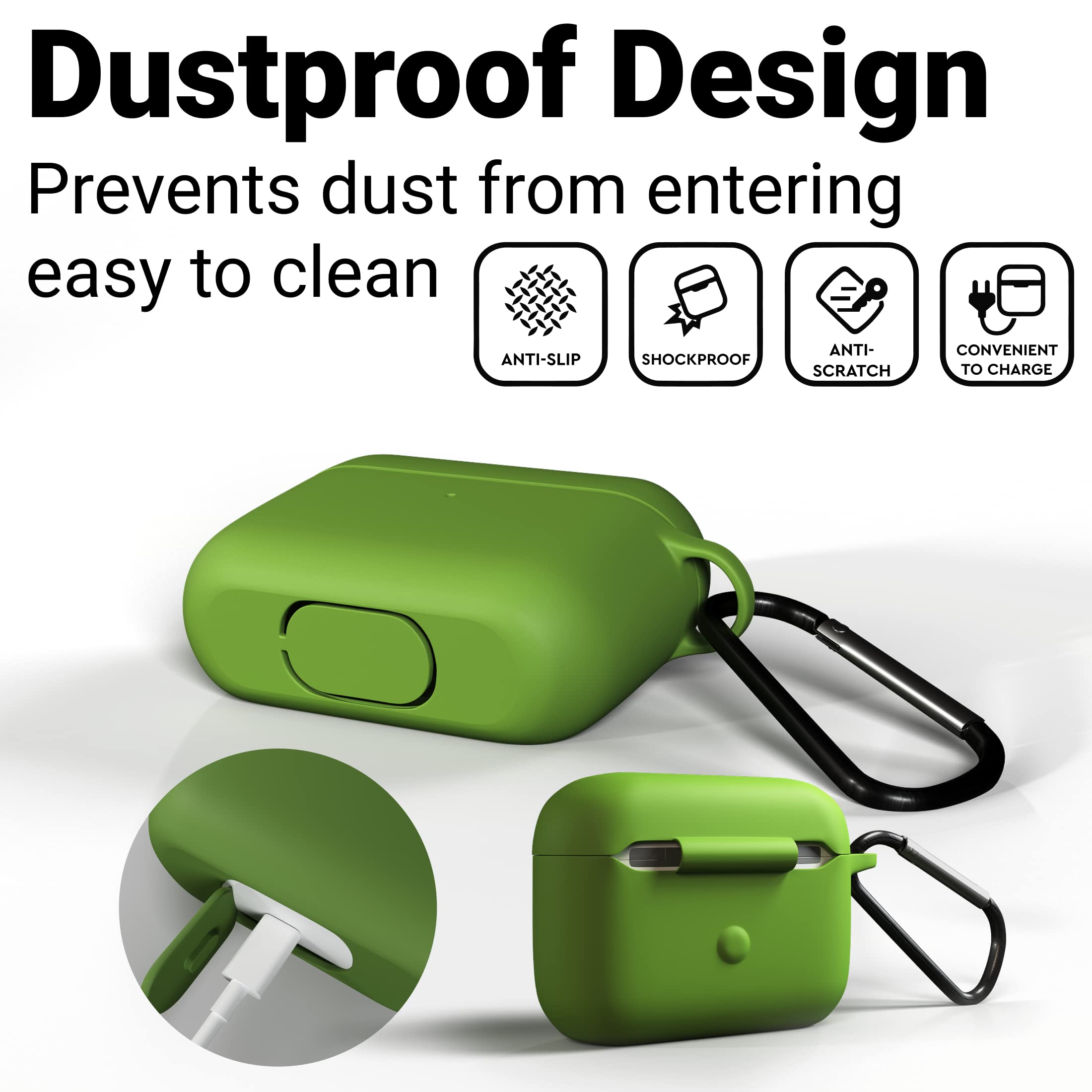 IceSword AirPods Pro 2nd 1st Generation Case Cover Full Protective Silicone Soft Shell Keychain for Men Women Green - View 2 of 9