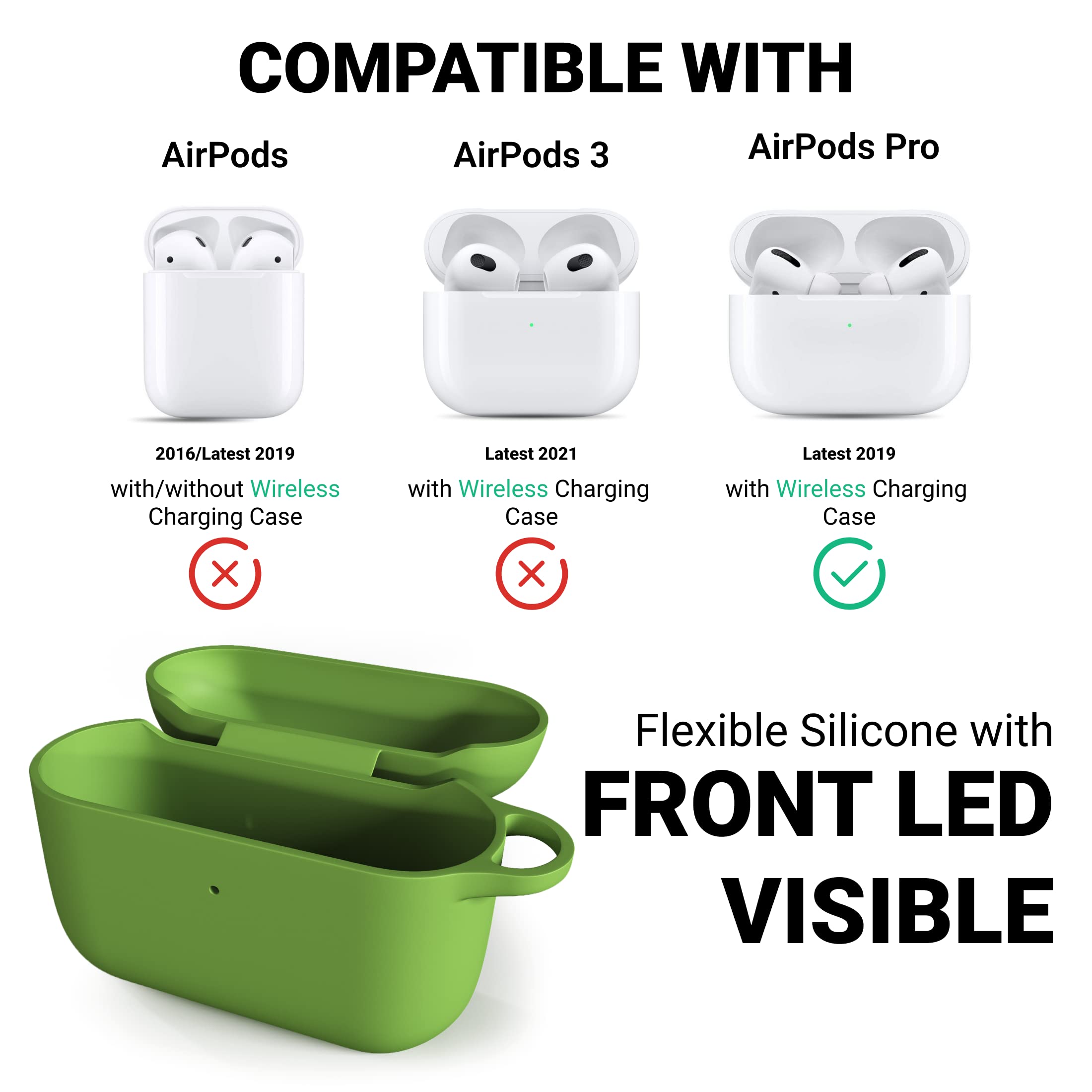 IceSword AirPods Pro 2nd 1st Generation Case Cover Full Protective Silicone Soft Shell Keychain for Men Women Green - View 3 of 9