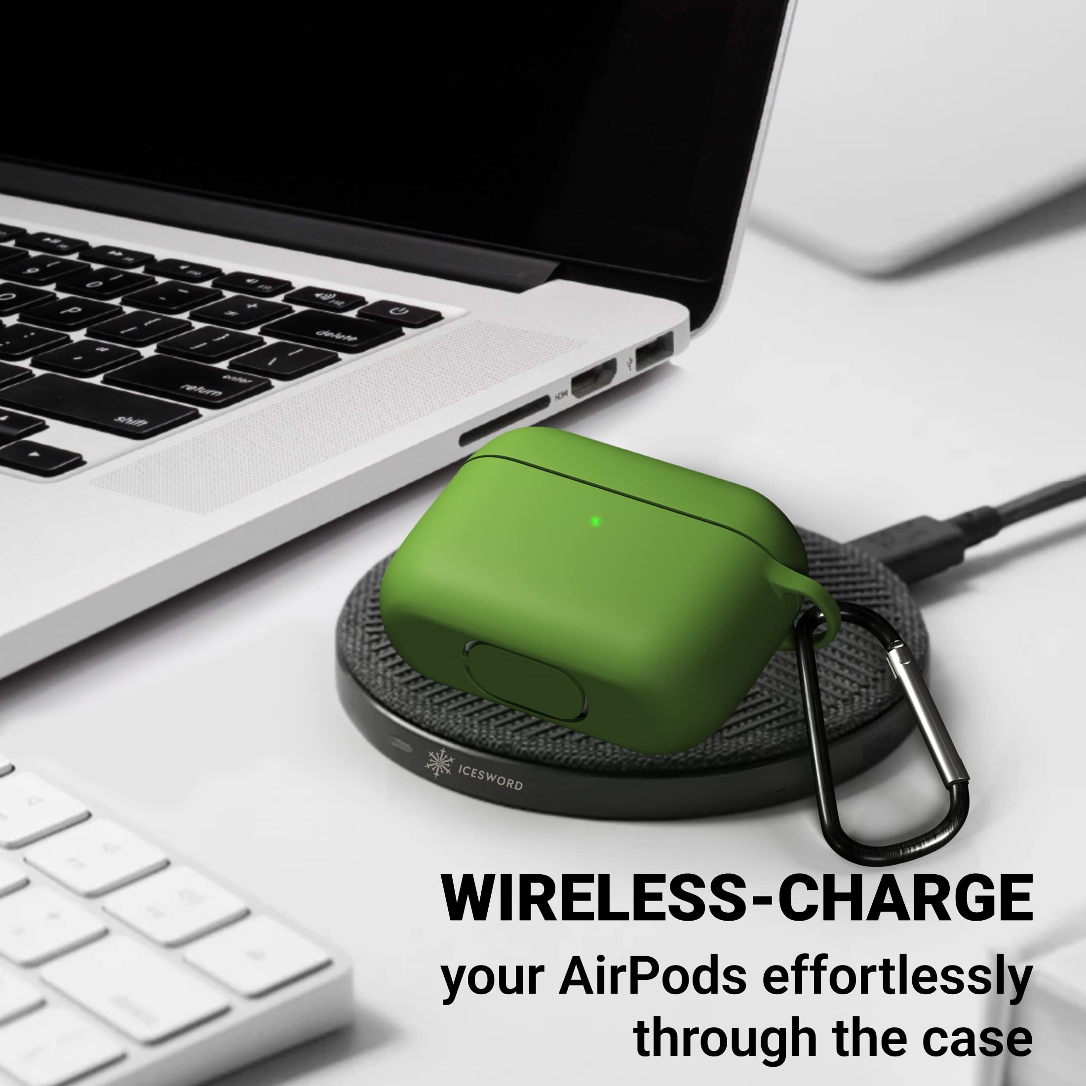 IceSword AirPods Pro 2nd 1st Generation Case Cover Full Protective Silicone Soft Shell Keychain for Men Women Green - View 4 of 9