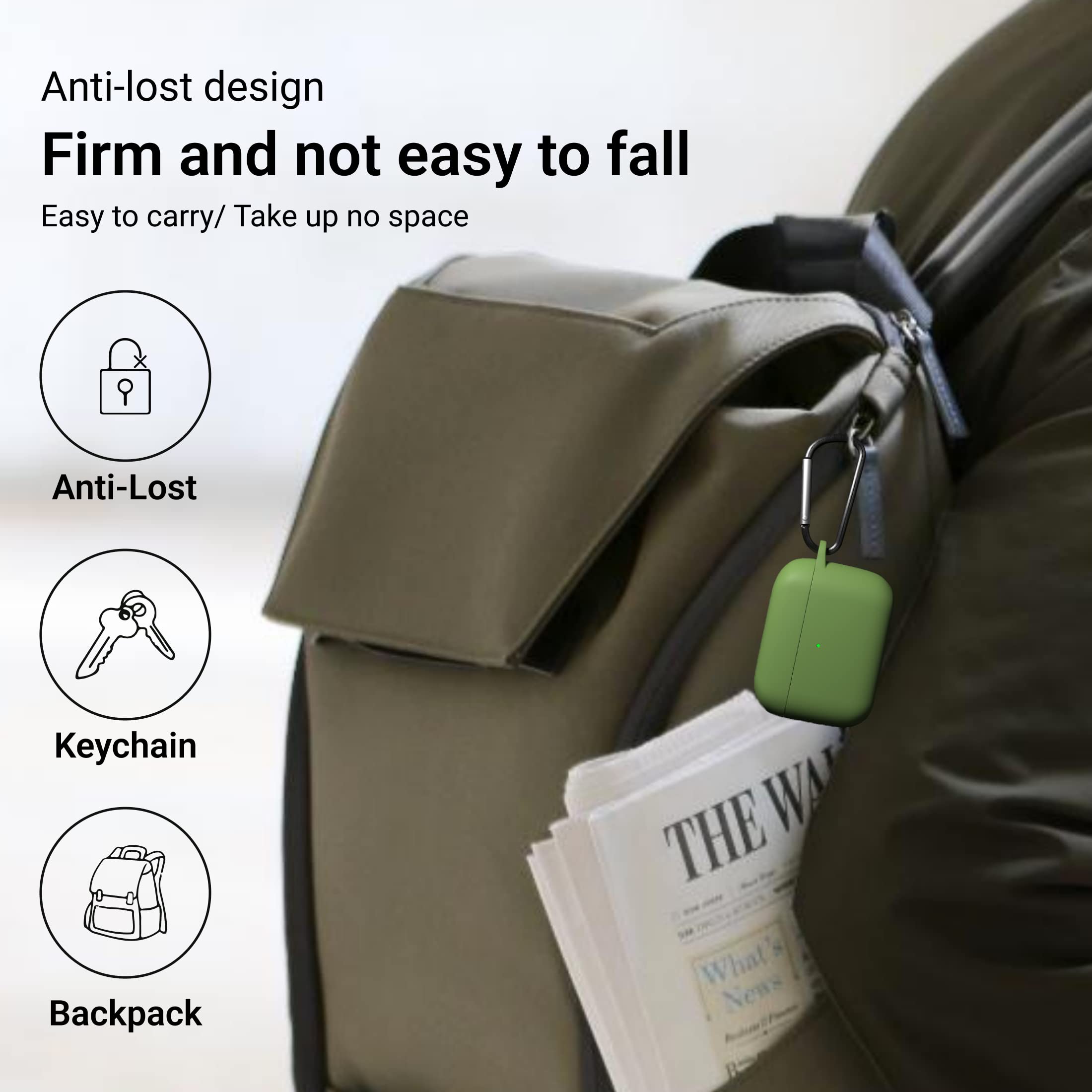 IceSword AirPods Pro 2nd 1st Generation Case Cover Full Protective Silicone Soft Shell Keychain for Men Women Green - View 5 of 9