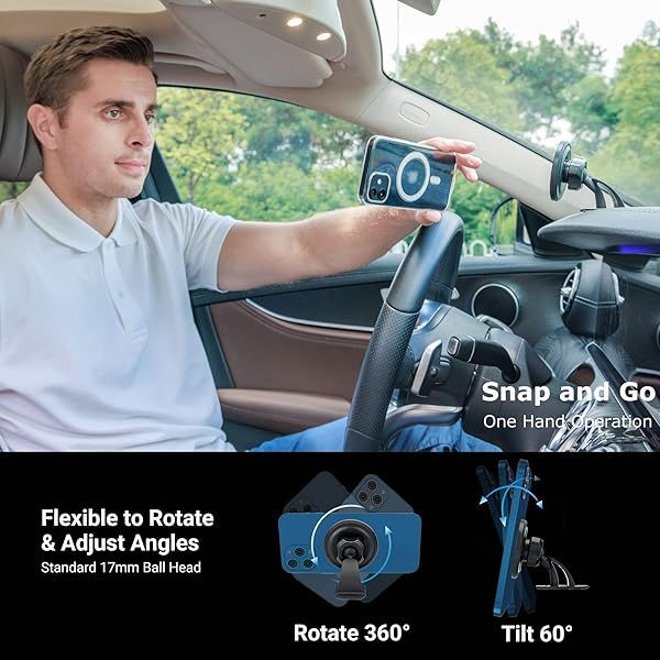 PROfezzion PROfezzion 2-Pack MagSafe Car Mount - Magnetic Phone Holder for iPhone 16/15/14/13/12 & All Phones - Dashboard & Office Use - View 6 of 9