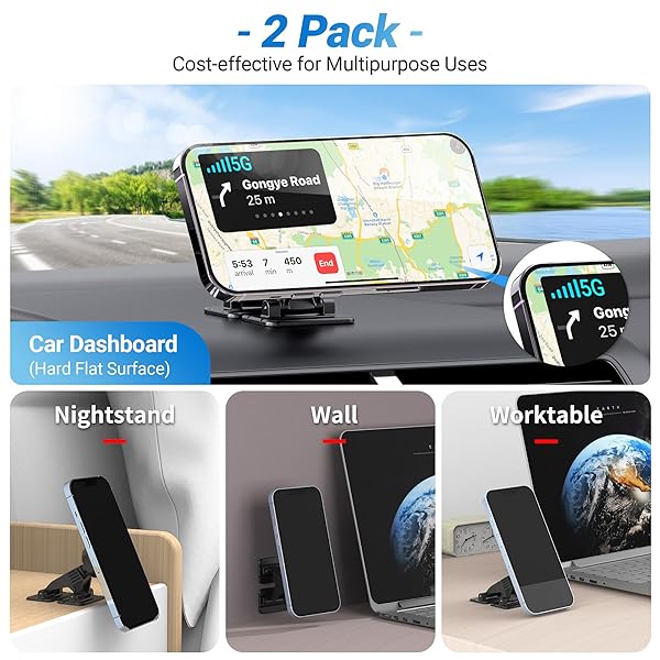 PROfezzion PROfezzion 2-Pack MagSafe Car Mount - Magnetic Phone Holder for iPhone 16/15/14/13/12 & All Phones - Dashboard & Office Use - View 7 of 9