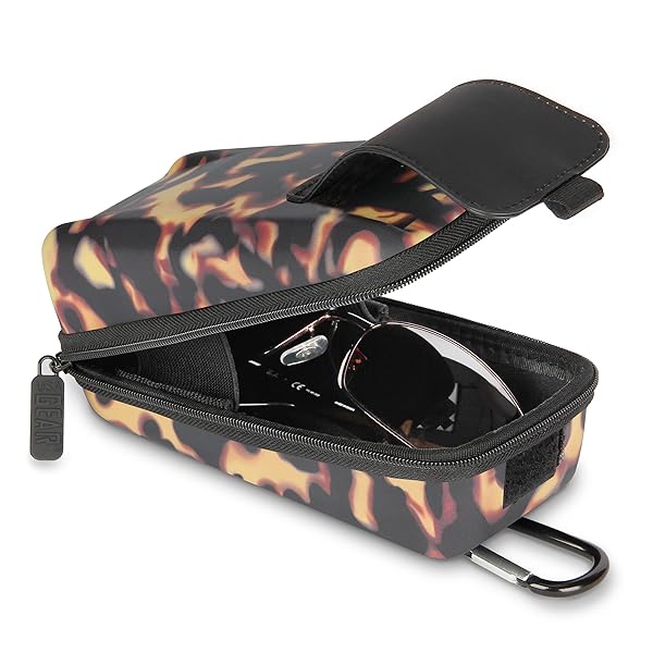 USA GEAR Tortoise Shell Glasses Case - Rugged Semi-Hard Shell for Sunglasses & Safety Glasses with Belt Loop & Carabiner