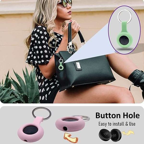 Counlisha 4-Pack Silicone Cases for Tile Stickers 2022: Keychain & Pet Collar Accessories in Black, Green, Pink, Blue - View 7 of 8