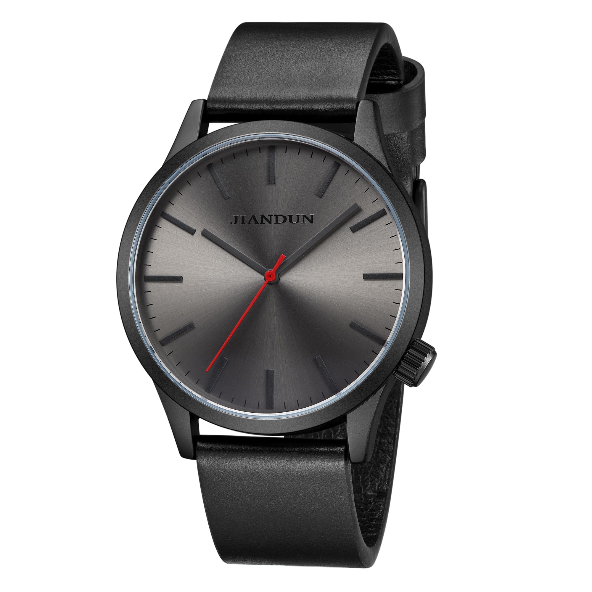 JIANDUN JIANDUN Mens Black Minimalist Waterproof Fashion Wrist Watch Leather Band Unisex Dress Black Red - View 2 of 7