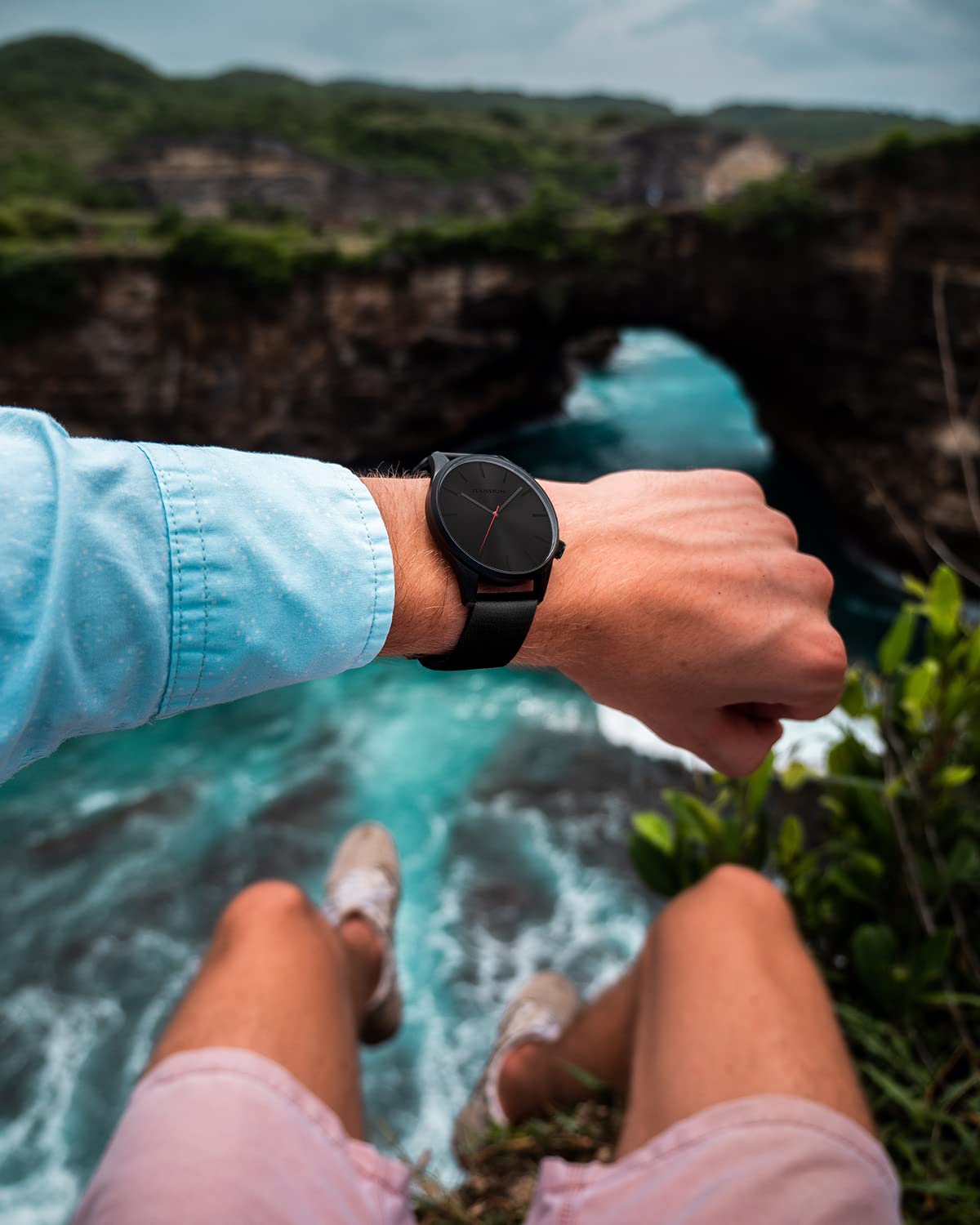 JIANDUN JIANDUN Mens Black Minimalist Waterproof Fashion Wrist Watch Leather Band Unisex Dress Black Red - View 5 of 7