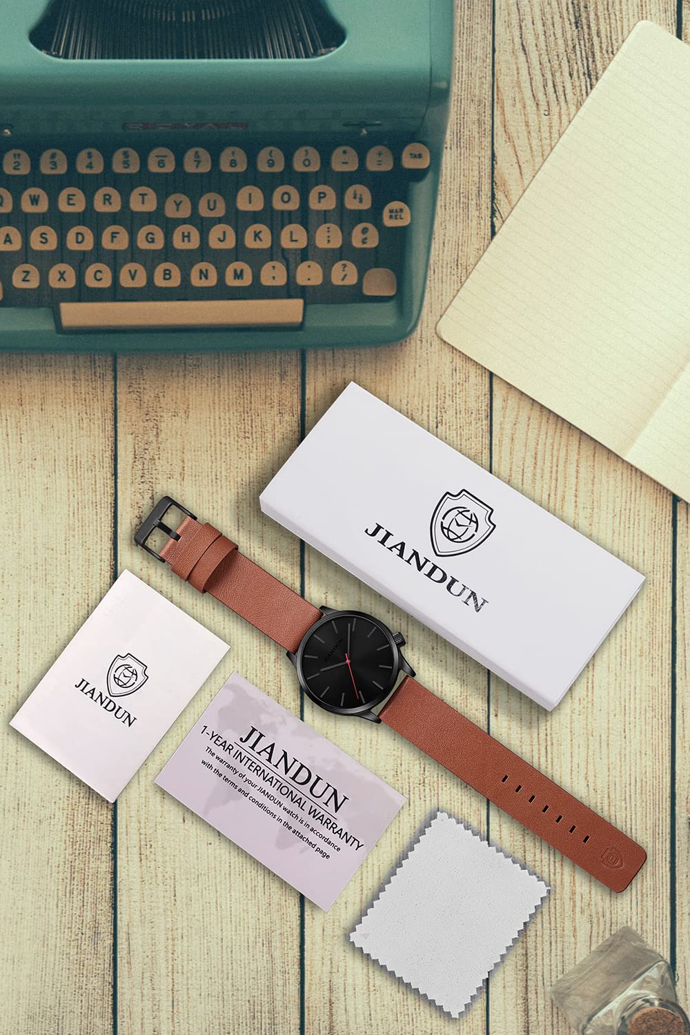 JIANDUN JIANDUN Mens Black Minimalist Waterproof Fashion Wrist Watch Leather Band Unisex Dress Black Red - View 7 of 7