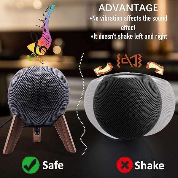 Counlisha Real Wood Stand for HomePod Mini - Walnut Tripod Holder with Metal Frame & Anti-Slip Pad for Stability - View 7 of 10