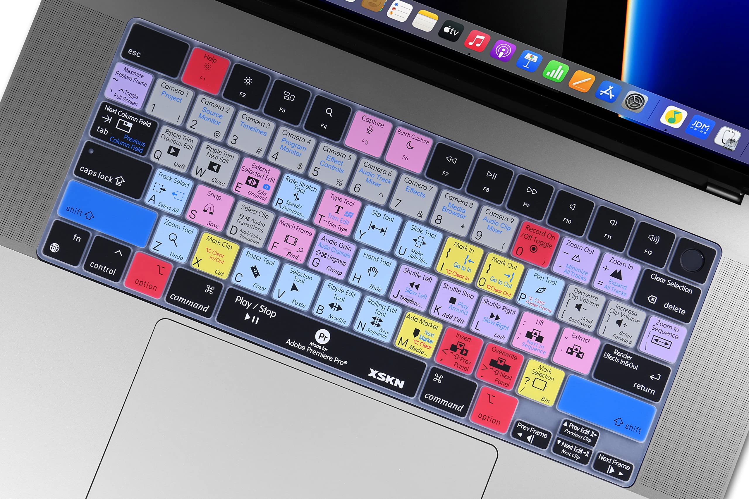 XSKN Premiere Pro Shortcut Silicone Keyboard Cover for 2021 MacBook 14 inch A2442 16 A2485 with M1 Max Liquid Retina XDR Display Touch ID - View 5 of 6