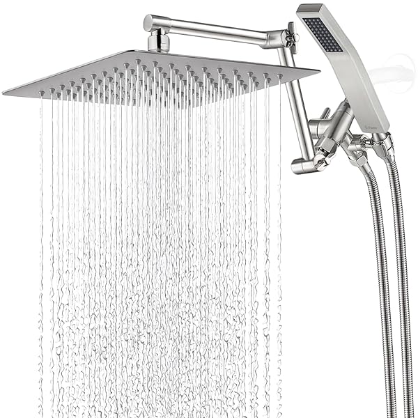 G-Promise G-Promise 10 Inch All Metal Rainfall Shower Head with Handheld Spray Adjustable Arm and 71 Inch Stainless Steel Hose Brushed Nickel