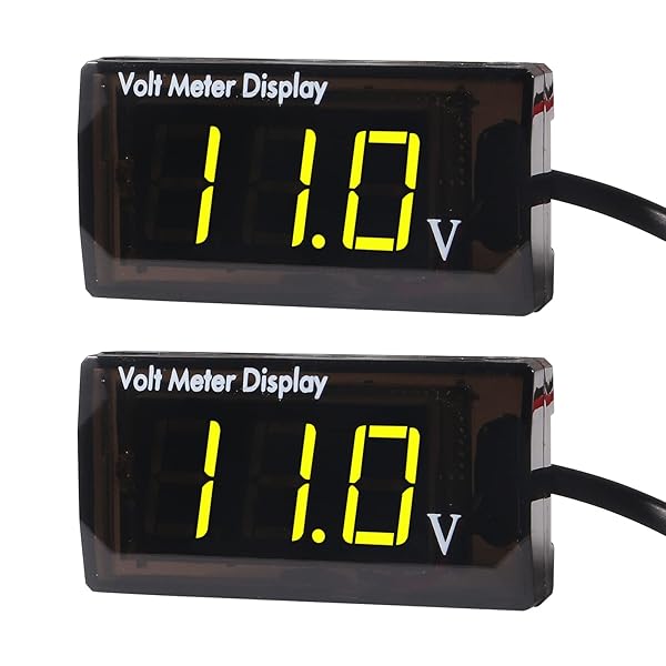 2Pcs DC 12V Car Voltmeter Gauge - Waterproof LED Display for 5-28V Voltage Monitoring in Cars & Motorcycles (Yellow)