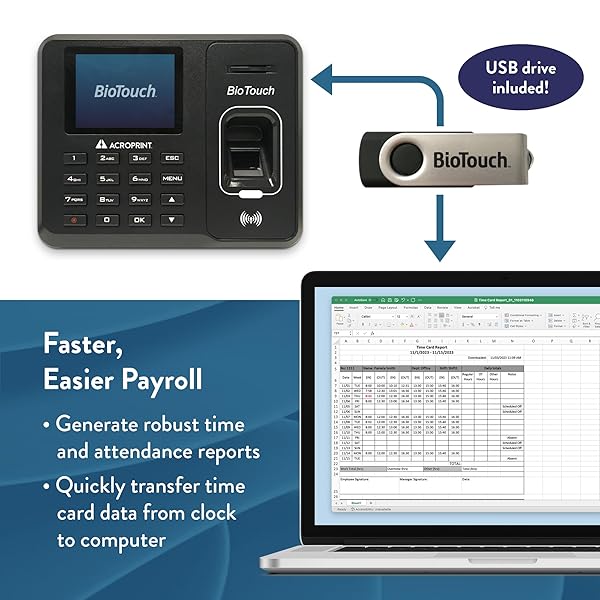 Acroprint Acroprint BioTouch Automatic Biometric Fingerprint Proximity Time Clock No Monthly Fee - View 7 of 8