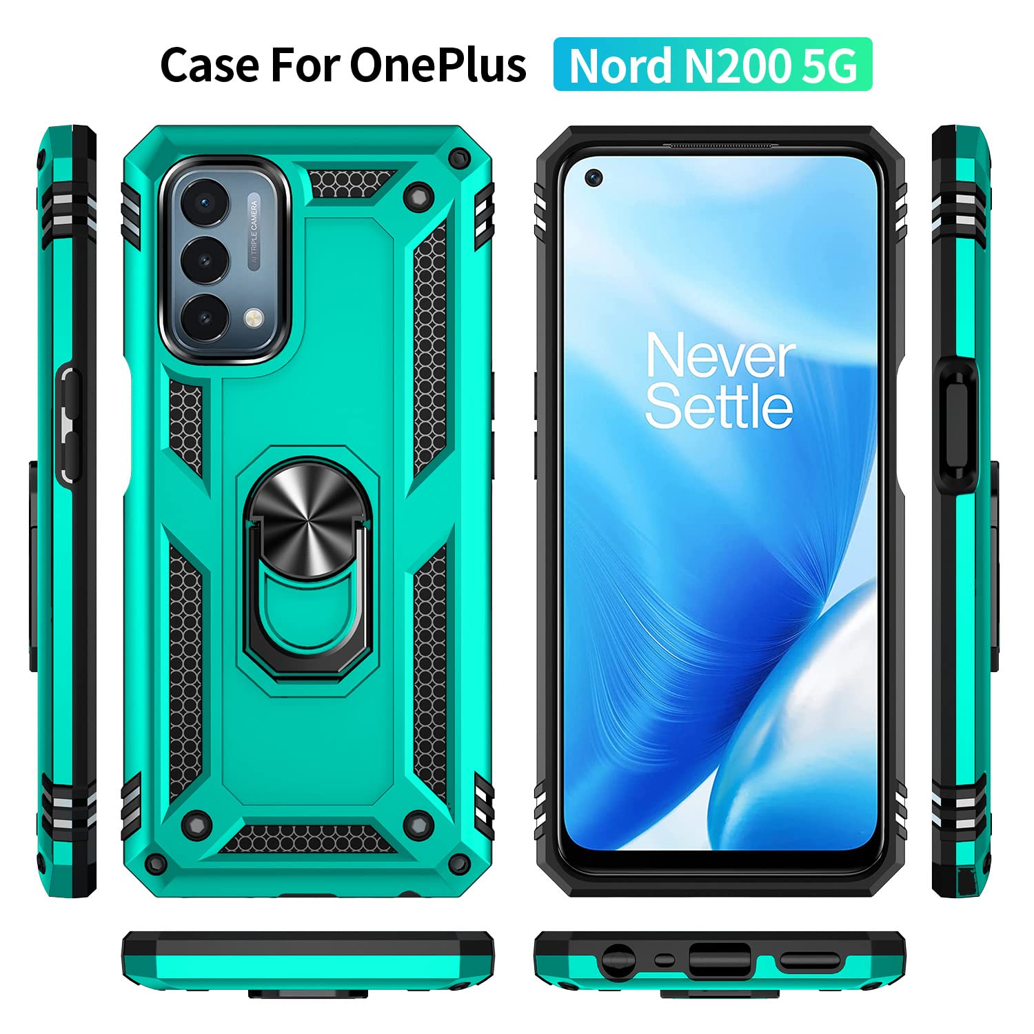 SKTGSLAMY OnePlus Nord N200 5G Case with Screen Protector Military Grade 16ft Drop Tested Cover and Magnetic Kickstand Mint - View 3 of 8