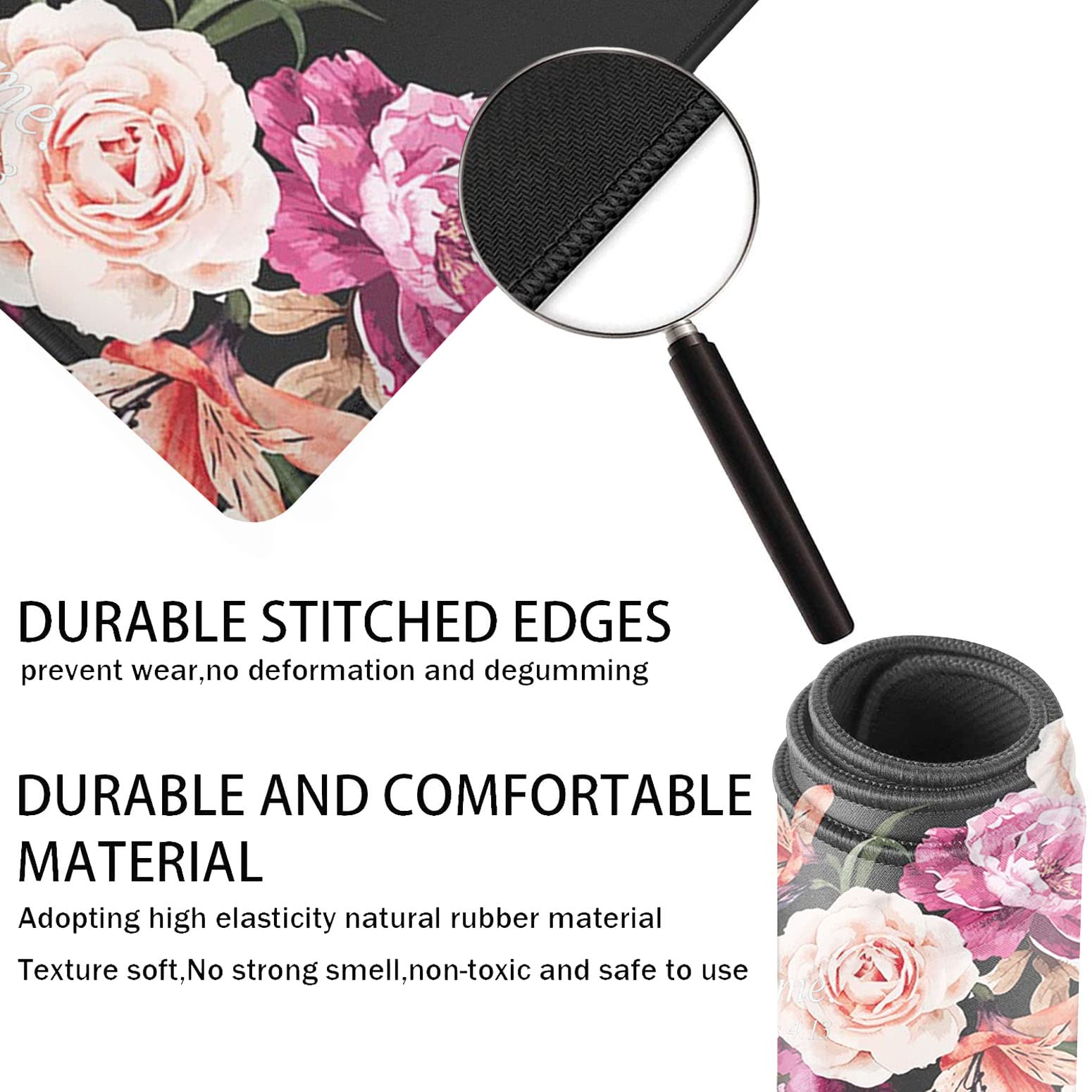Yuxcfhjfe Large Gaming Mouse Pad XL Ergonomic Desk Pad with Stitched Edges and Cup Coaster featuring Philippians 4:13 Bible Verse Peony Flower - View 6 of 9