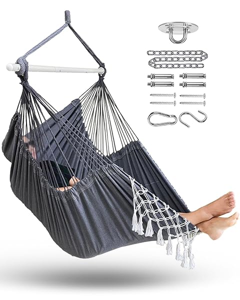 MIZTLI MIZTLI XXL Large Macrame Hammock Chair Swing for Indoor Bedroom Max 500 Lbs with Complete Hanging Kit