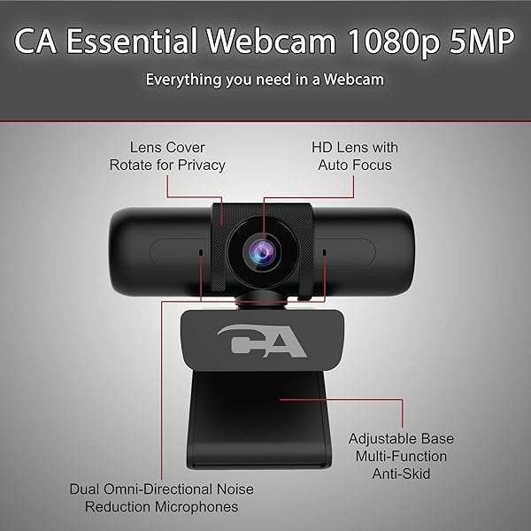Cyber Acoustics CA Essential Super HD Webcam WC-3000: Zoom Certified 5MP, Autofocus, Dual Mics, 30fps Video - View 6 of 8
