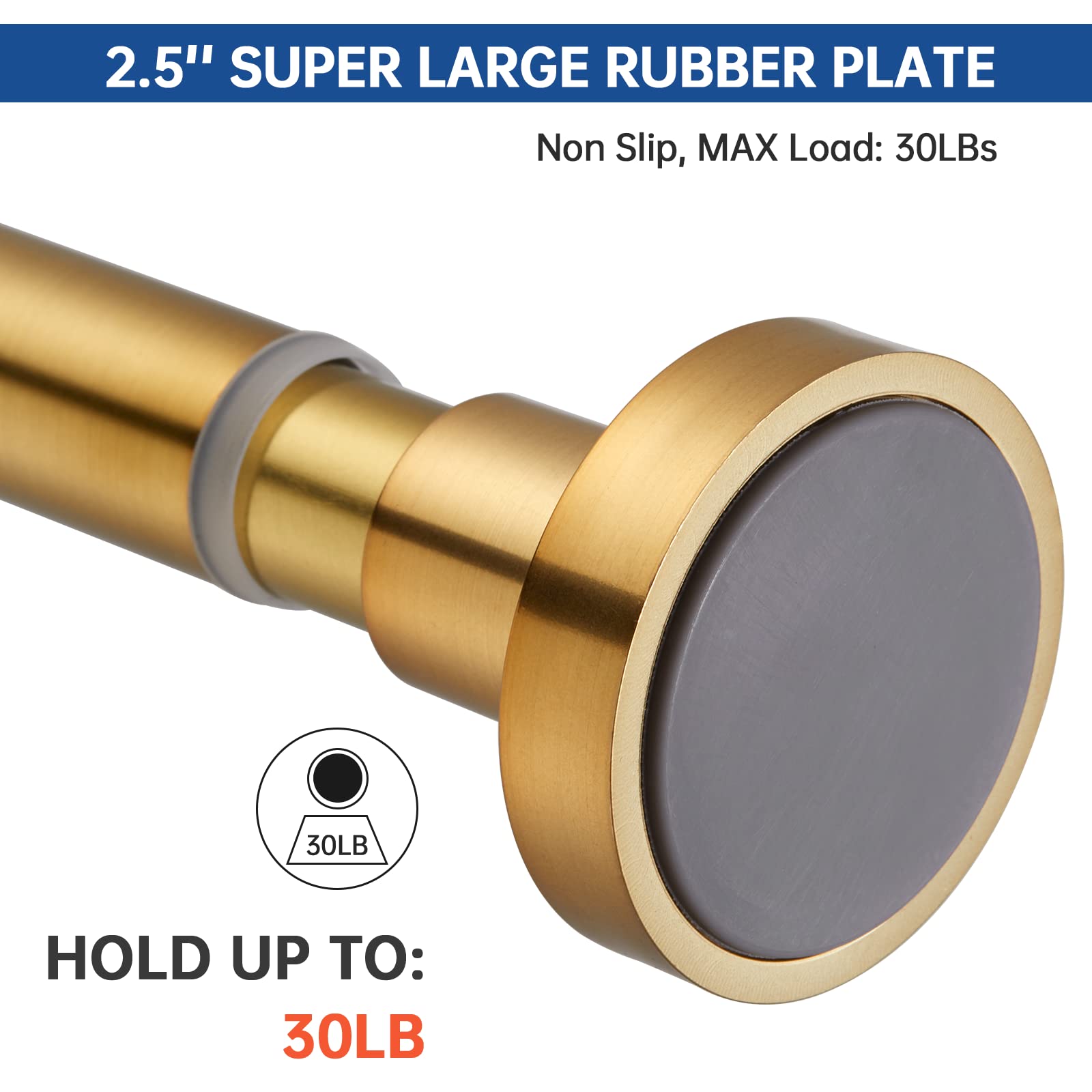 eboatop EBOATOP Shower Curtain Rod Tension No Rust No Drill Non Slip Spring Metal Steel Gold 43-73 Inches - View 4 of 9