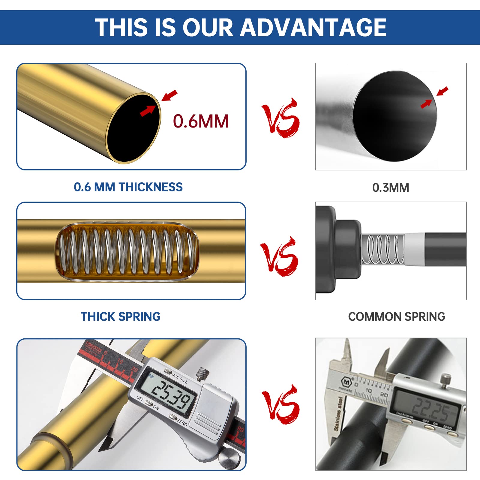 eboatop EBOATOP Shower Curtain Rod Tension No Rust No Drill Non Slip Spring Metal Steel Gold 43-73 Inches - View 8 of 9