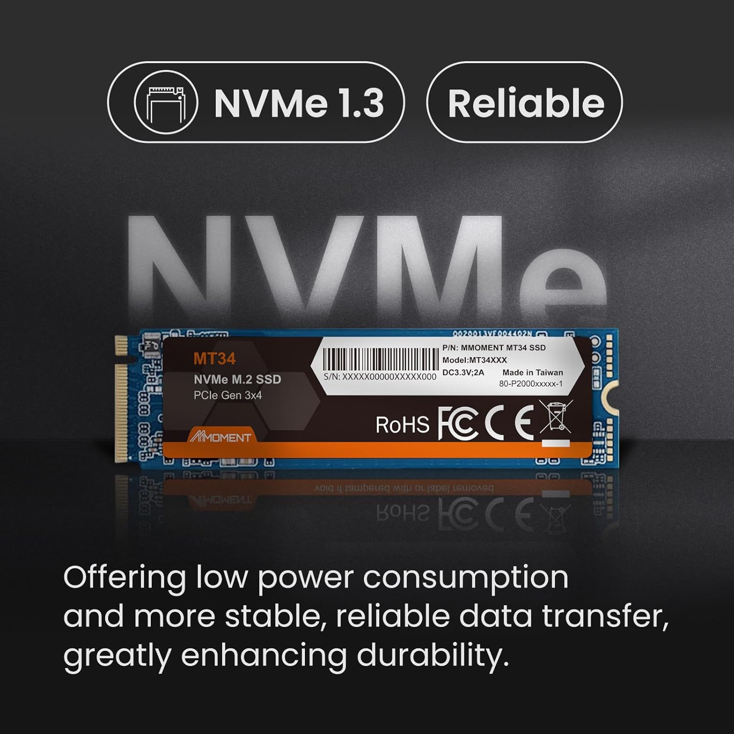MMOMENT MMOMENT MT34 512GB SSD PCIe Gen3 NVMe M.2 2280 Internal Solid State Drive with 2000MBs Read Speed for Laptop and PC Desktop - View 4 of 5