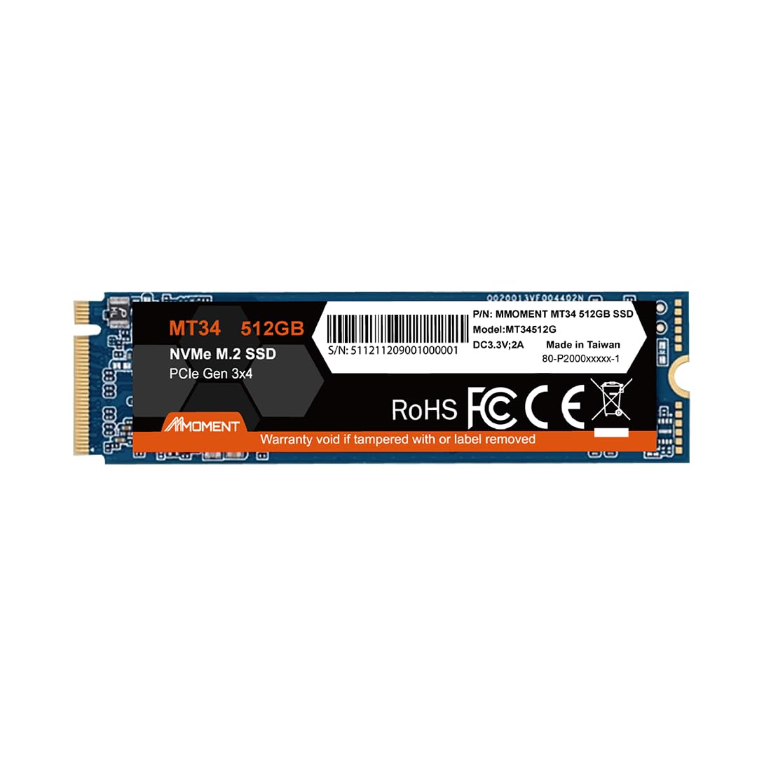 MMOMENT MMOMENT MT34 512GB SSD PCIe Gen3 NVMe M.2 2280 Internal Solid State Drive with 2000MBs Read Speed for Laptop and PC Desktop