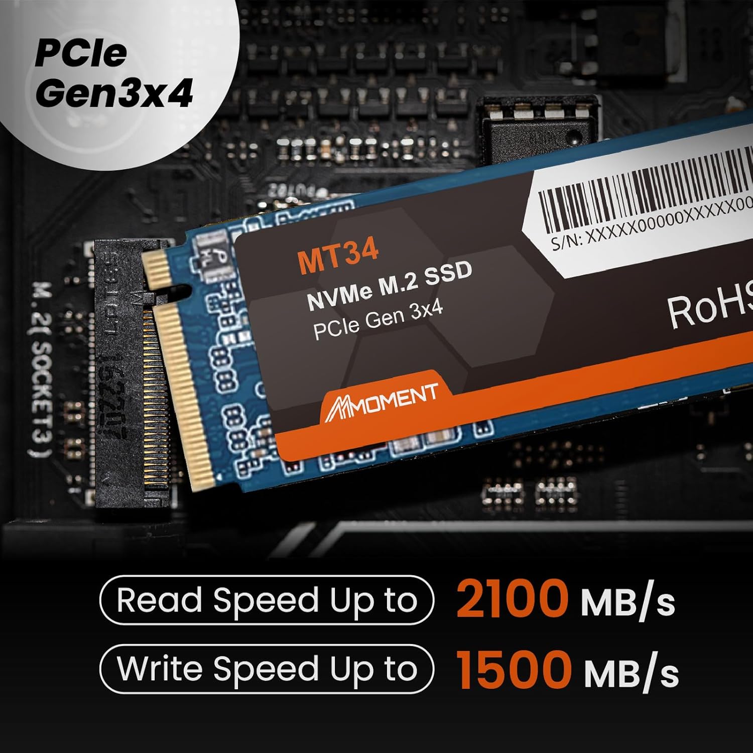MMOMENT MMOMENT MT34 256GB PCIe Gen3 NVMe M.2 2280 Internal SSD with 2000MBs Read Speed for Laptop and Desktop Upgrade - View 2 of 5