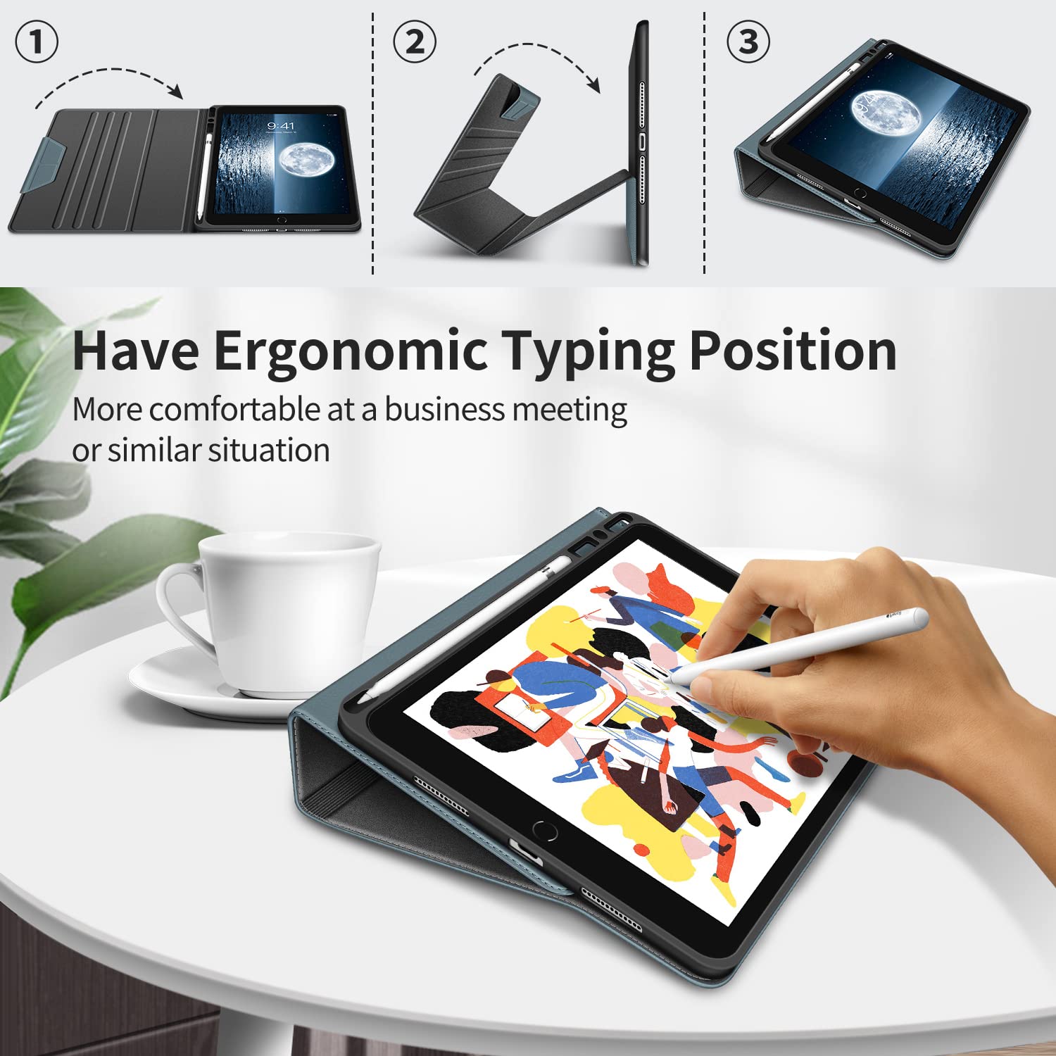 H HOLIMET H HOLIMET iPad Case 9th Generation 10.2 Inch 2021 8th 7th with Pencil Holder Vegan Leather Auto Sleep Wake Shockproof Cover - View 7 of 9