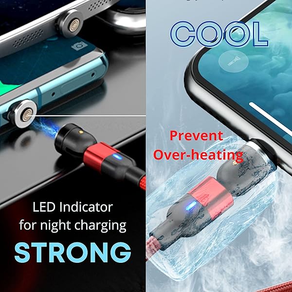 Aporia International Aporia - Magnetic Charging Cable USB 540Â° Rotating 5PIN 2-Pack with 6 Tips 2X Micro 2X Type C 2X IP | Fast Charge Data Transfer | 2X Storage for Tips (Red Long 6ft + Purple Short 3ft) - View 8 of 10