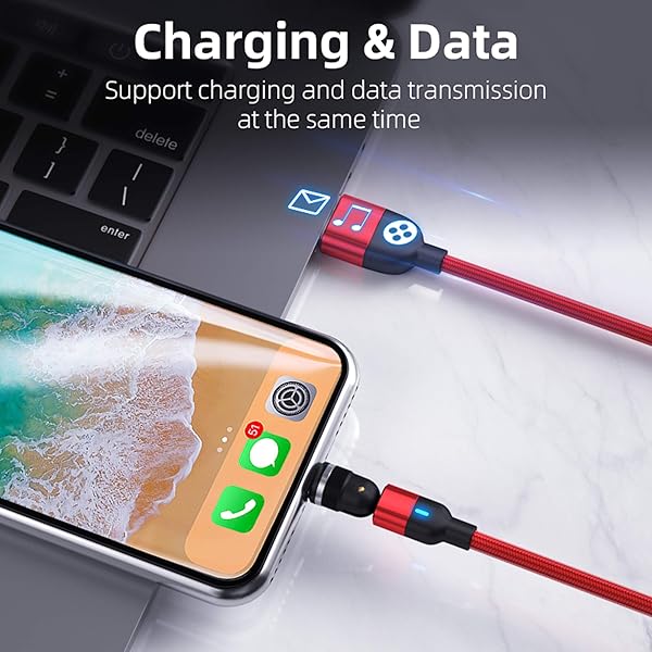 Aporia International Aporia - Magnetic Charging Cable USB 540Â° Rotating 5PIN 2-Pack with 6 Tips 2X Micro 2X Type C 2X IP | Fast Charge Data Transfer | 2X Storage for Tips (Red Long 6ft + Purple Short 3ft) - View 9 of 10