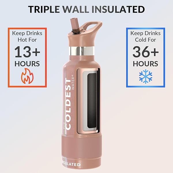 The Coldest Water Coldest Water Bottle 21 oz - Rose Gold Metal Thermos with Straw Lid | Vacuum Insulated, Leak Proof & Cupholder Friendly - View 4 of 11
