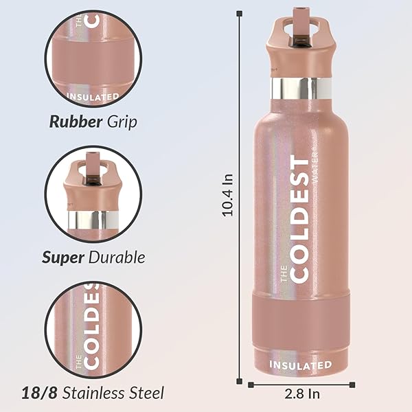 The Coldest Water Coldest Water Bottle 21 oz - Rose Gold Metal Thermos with Straw Lid | Vacuum Insulated, Leak Proof & Cupholder Friendly - View 7 of 11