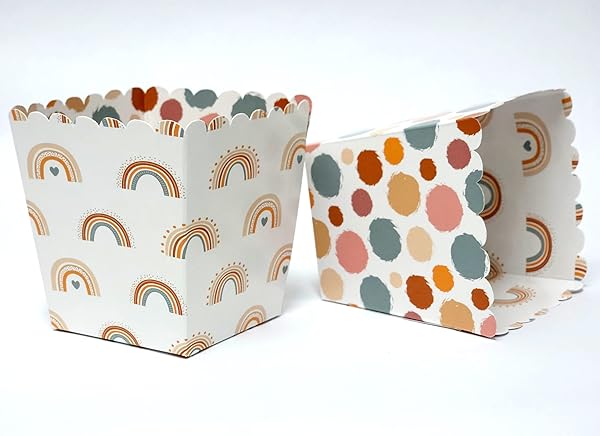 Toula Products Boho Rainbow Party Favor Snack Boxes Set of 12 for Good Vibes Retro Little Rainbow School Events Reversible Scalloped Popcorn Boxes - View 3 of 5
