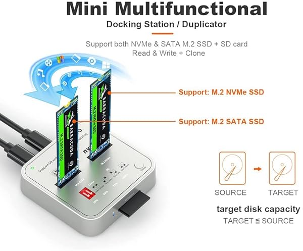 MAIWO MAIWO K3016CL M.2 Docking Station: 10Gbps USB-C Clone Duplicator with Offline Copy & SD Card Support - View 4 of 9