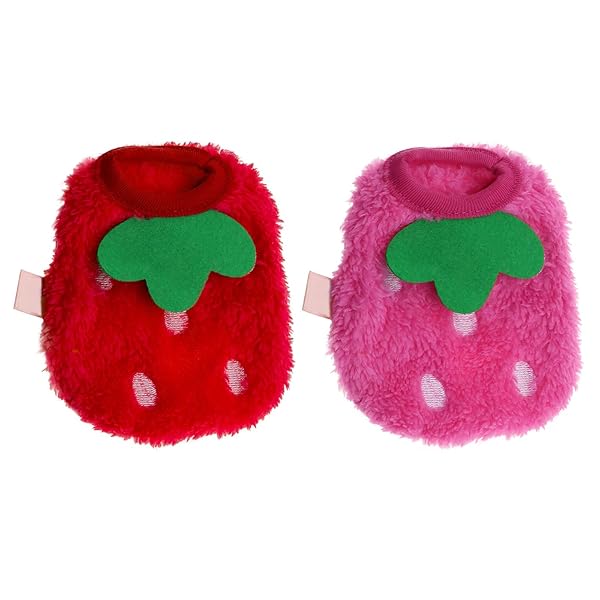 Create idea 2PCS Strawberry Guinea Pig Clothes Small Pet Winter Plush Warm Apparel Soft Coats for Rabbits Ferrets Chinchillas Kittens 3XS