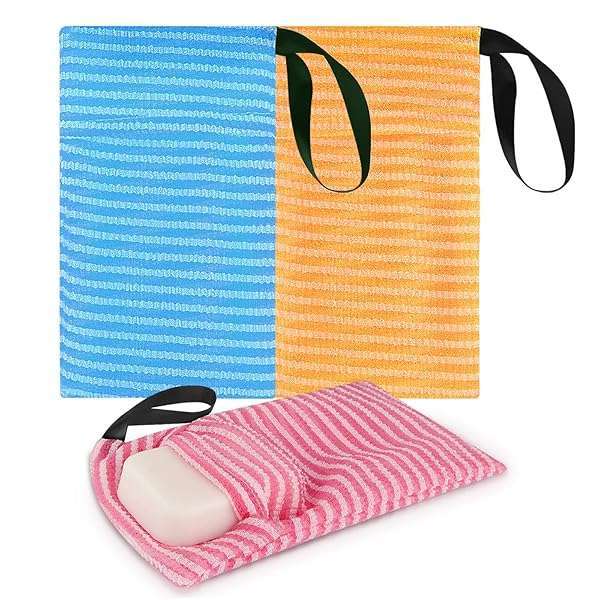 Linkidea Linkidea 3 Pack Stripes Soap Bags: Exfoliating Sponge Holders for Bath Bars & Soap Saver Pouches