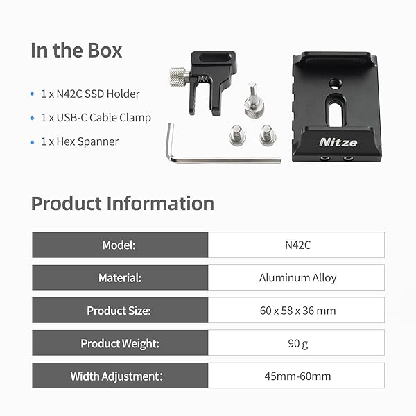 Nitze Nitze Universal SSD Mount Bracket for Samsung T5/T7 & SanDisk SSDs - Secure Holder with USB-C Cable Clamp (N42C) - View 4 of 9