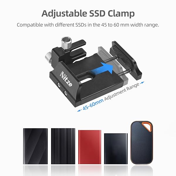 Nitze Nitze Universal SSD Mount Bracket for Samsung T5/T7 & SanDisk SSDs - Secure Holder with USB-C Cable Clamp (N42C) - View 5 of 9