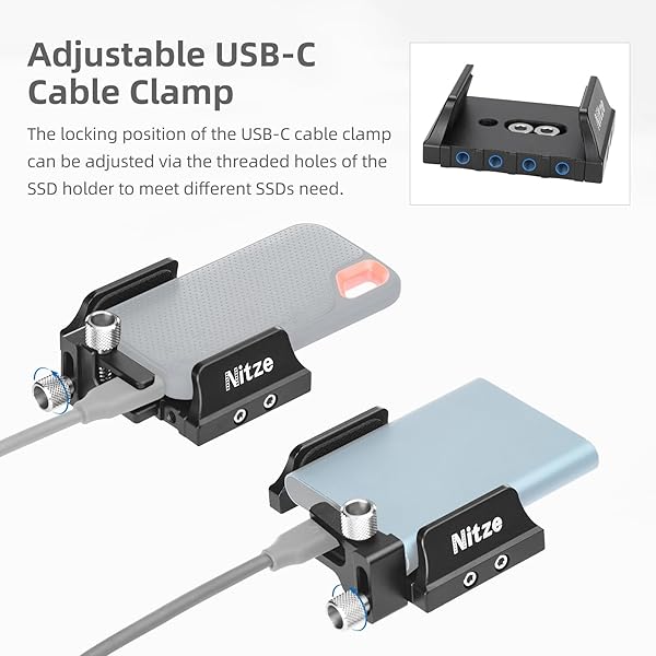 Nitze Nitze Universal SSD Mount Bracket for Samsung T5/T7 & SanDisk SSDs - Secure Holder with USB-C Cable Clamp (N42C) - View 8 of 9