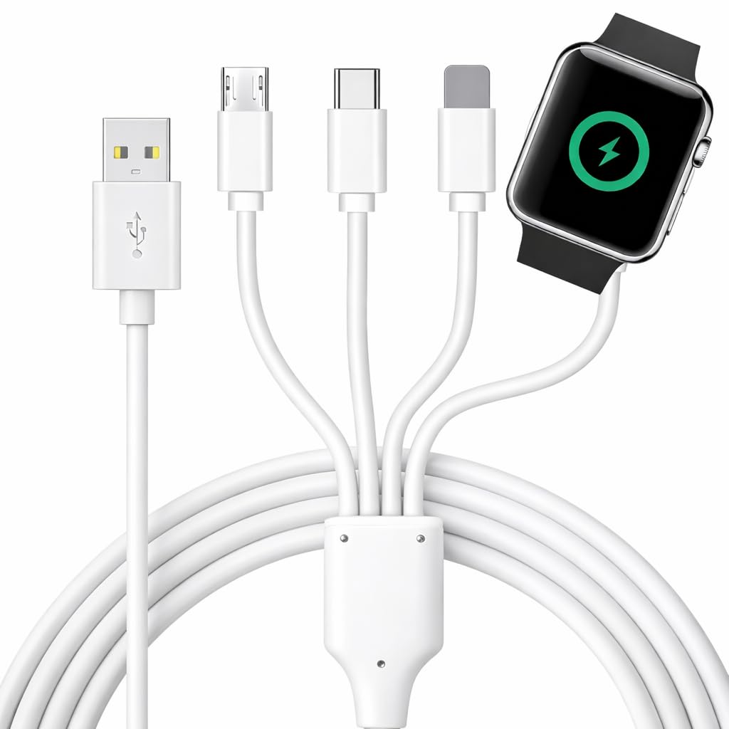 TOP-UP 4-in-1 Fast Magnetic Charger Cable for Apple Watch, iPhone, Android & More - 3.3ft Multi Charging Cord