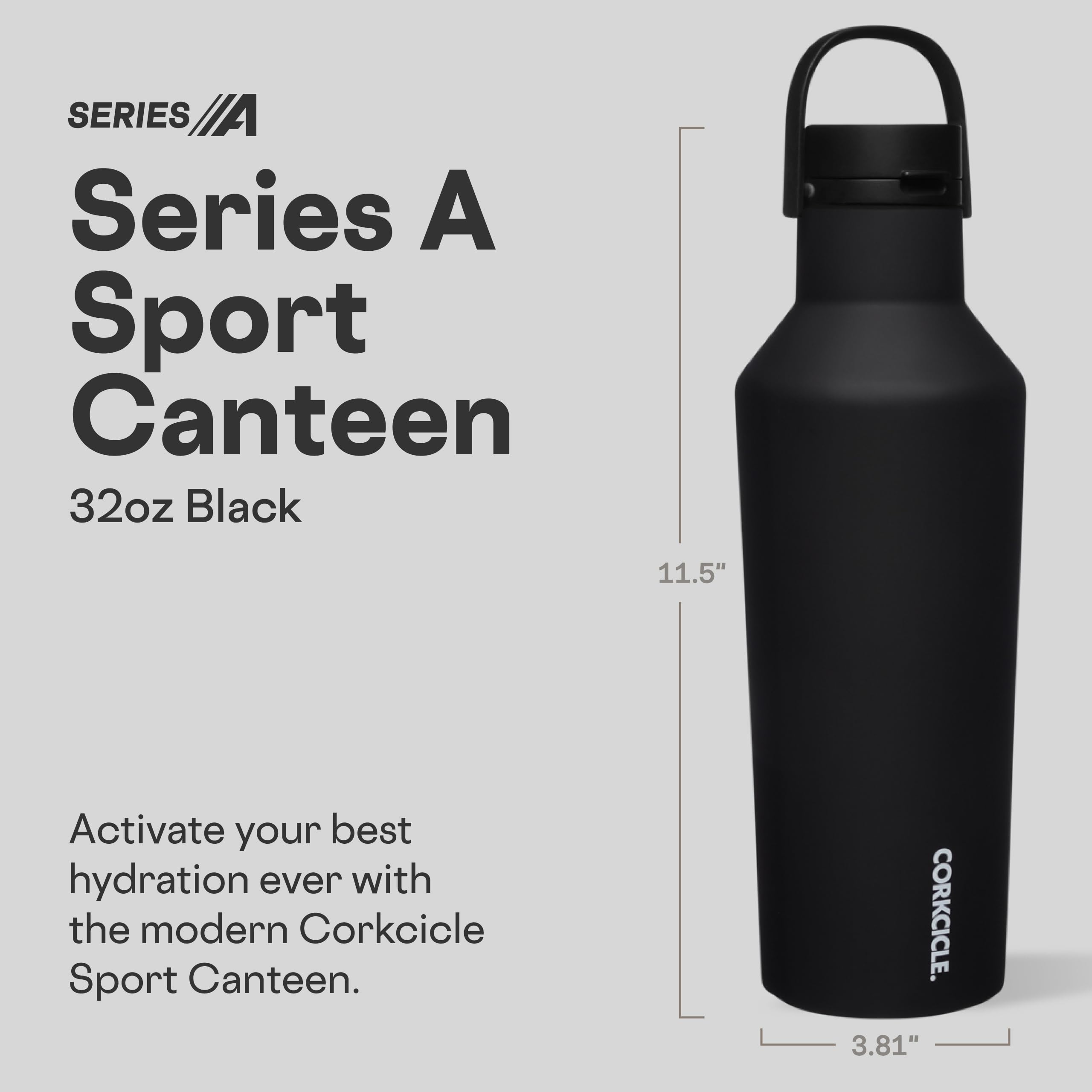 Corkcicle Corkcicle Sport Canteen Insulated Tumbler Black 32 oz Reusable Water Bottle Keeps Drinks Cold for 25 Hours Hot for 12 Hours Cupholder Friendly - View 2 of 9