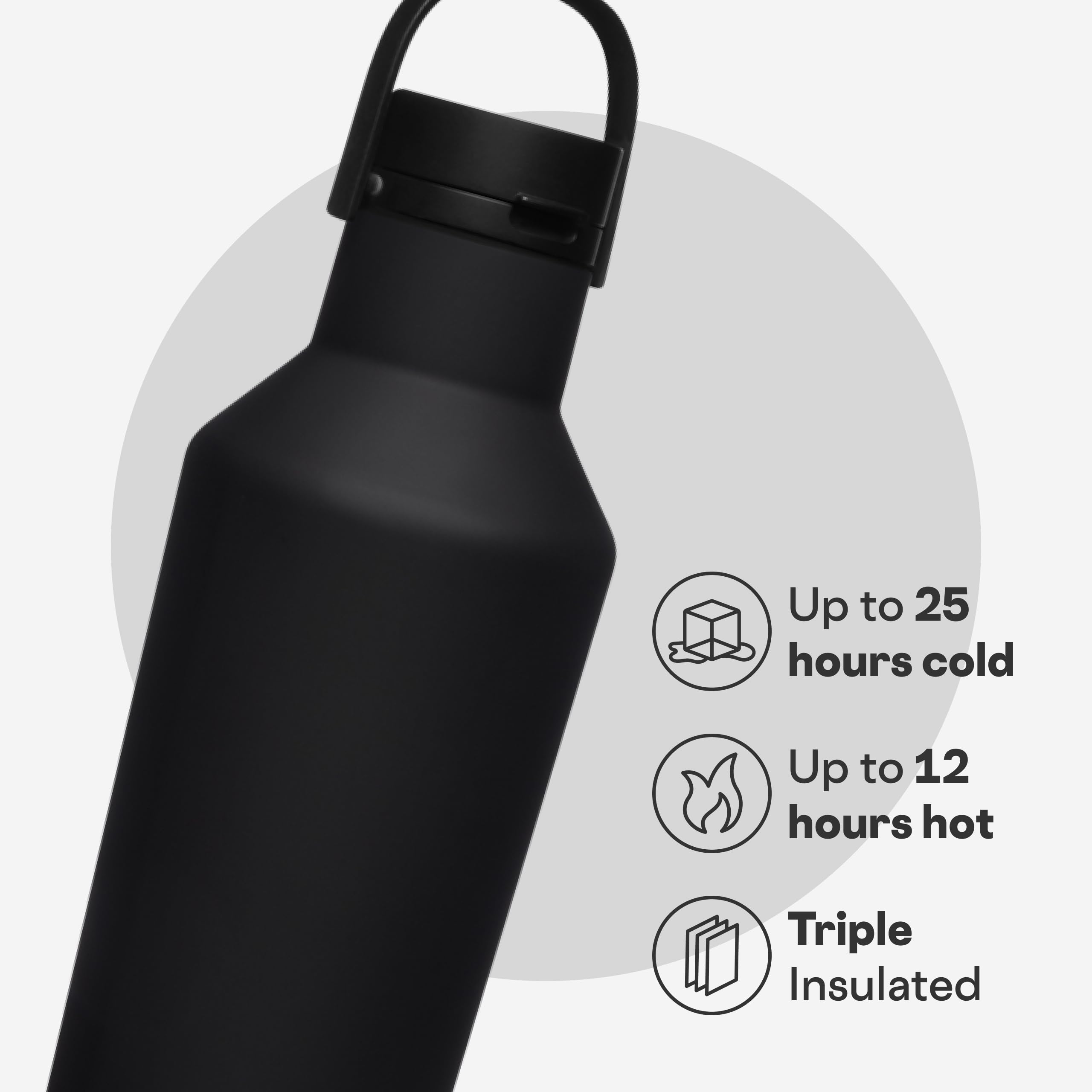 Corkcicle Corkcicle Sport Canteen Insulated Tumbler Black 32 oz Reusable Water Bottle Keeps Drinks Cold for 25 Hours Hot for 12 Hours Cupholder Friendly - View 3 of 9