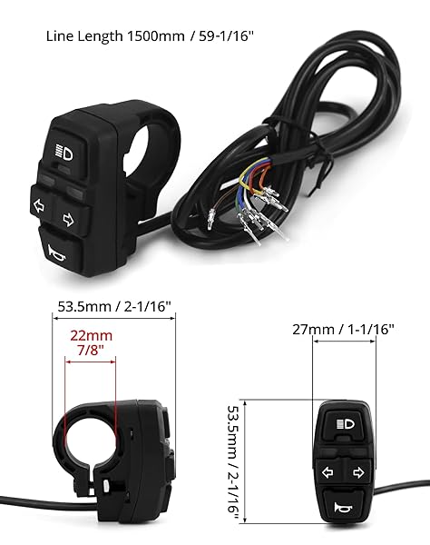 QWORK "QWORK 3-in-1 Motorcycle Headlight & Horn Control Switch - 7/8" Handlebar Switch for Scooters & Electric Bikes" - View 8 of 9