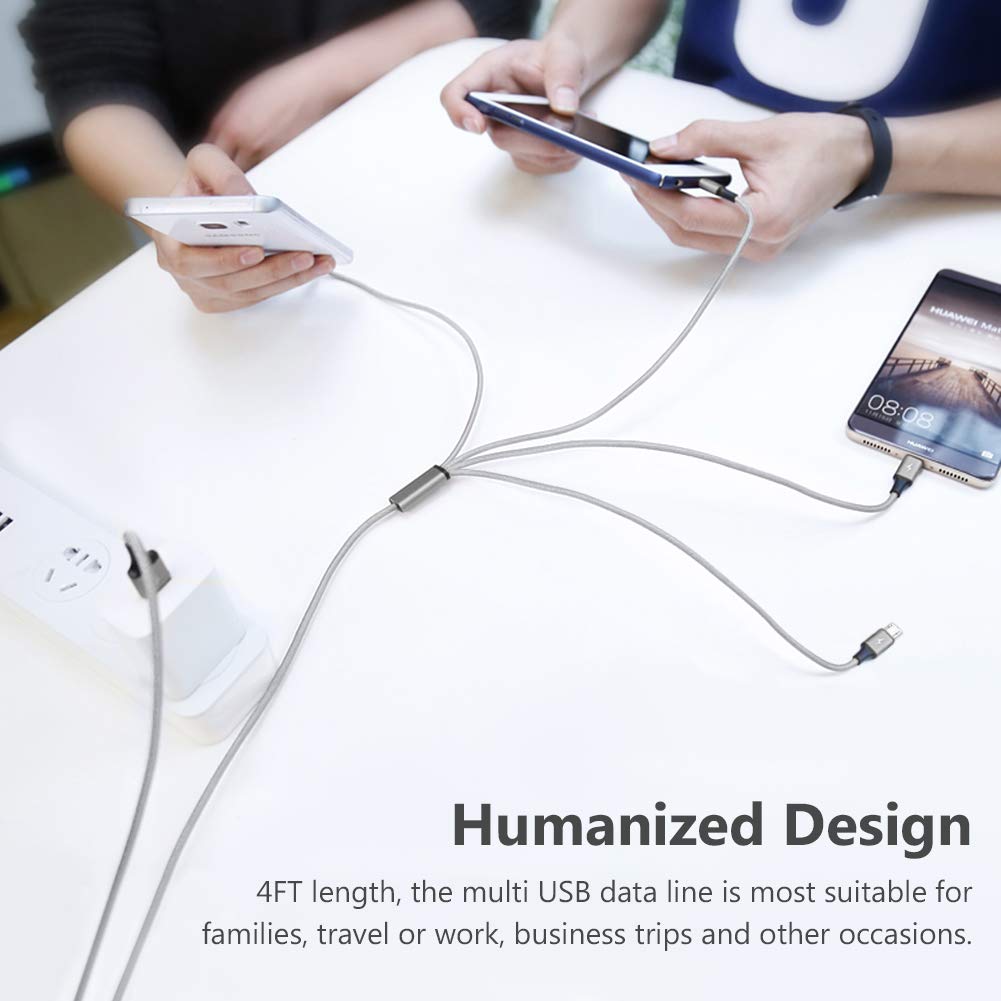 Puxnoin Multi Charging Cable 2Pack 4FT Universal 4 in 1 Fast Charging Cord with Type-C Micro USB Connectors for Cell Phones Tablets Silver - View 5 of 5