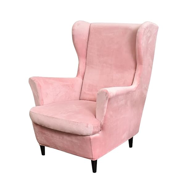 PENDEJATO PENDEJATO Wing Chair Slipcovers 2 Piece Soft Velvet Stretch Covers for Living Room Bedroom Pink