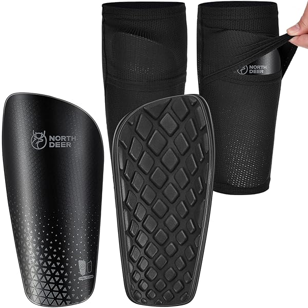 Northdeer Top Soccer Shin Guards for Kids with Sleeves & Insert Pocket - Best Protective Gear for Boys & Girls (Black S)