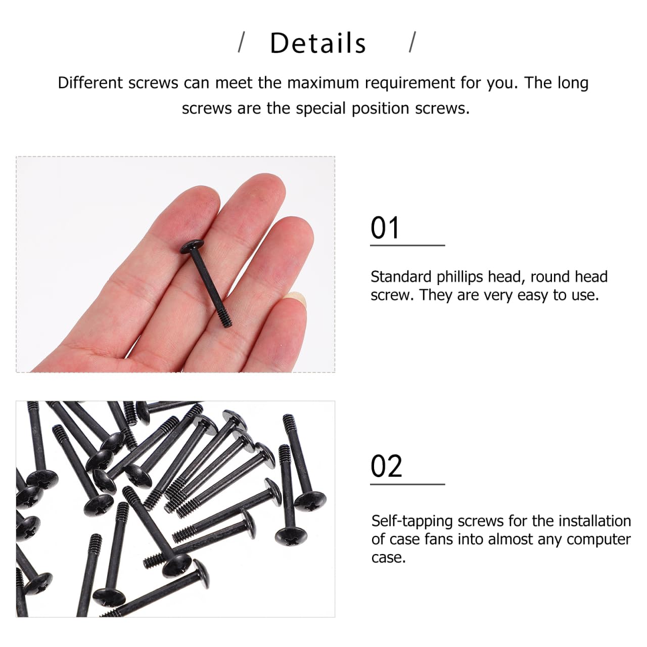 50pcs Computer Case Fan Screws 30mm Long Round Head Tapping Screws Black Compatible with Most PC Cases Easy Installation Quiet Design - View 7 of 9