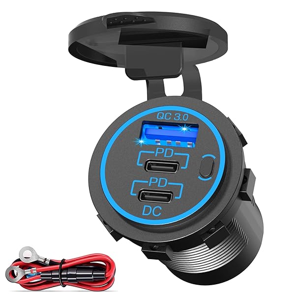Ouffun 58W USB C Car Charger Socket - Dual 20W PD3.0 & 18W QC3.0 for RV, Boat, Motorcycle | Power Switch Included