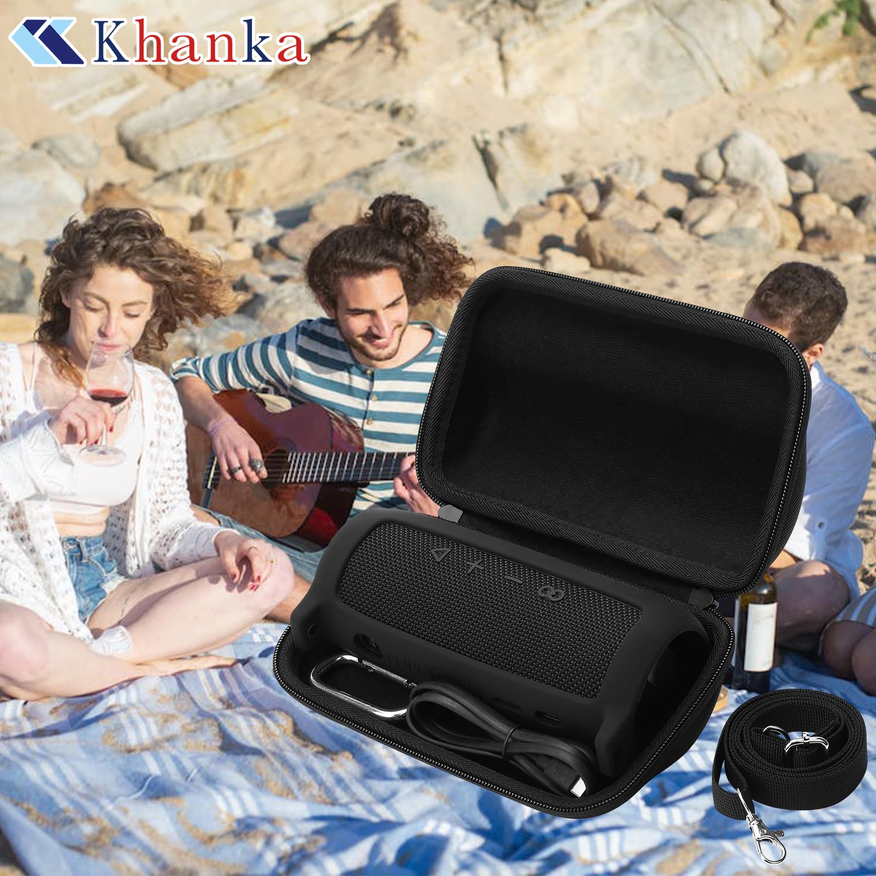 Khanka Hard Travel Case and Silicone Replacement for JBL Flip 6 Waterproof Bluetooth Speaker Black - View 5 of 9