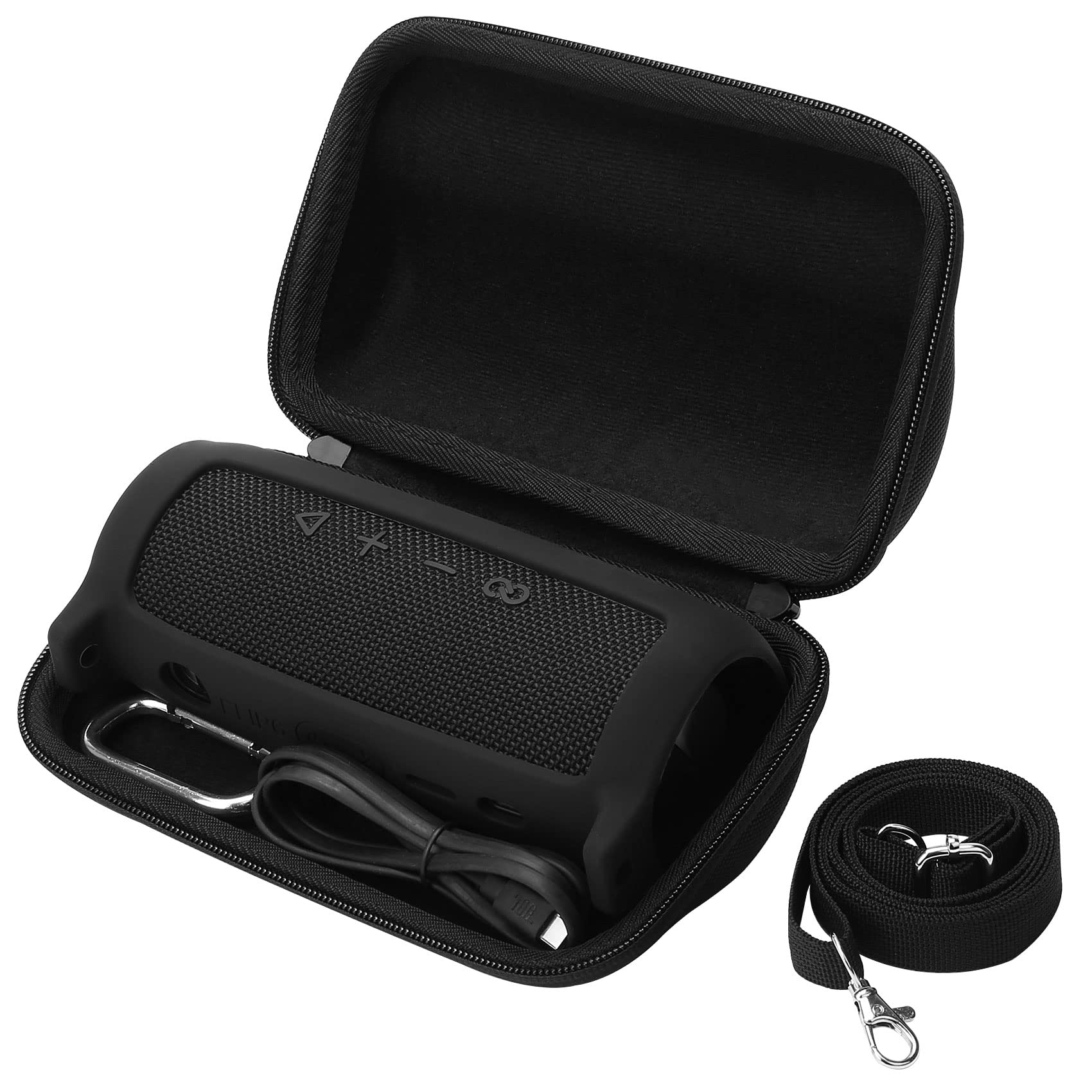 Khanka Hard Travel Case and Silicone Replacement for JBL Flip 6 Waterproof Bluetooth Speaker Black