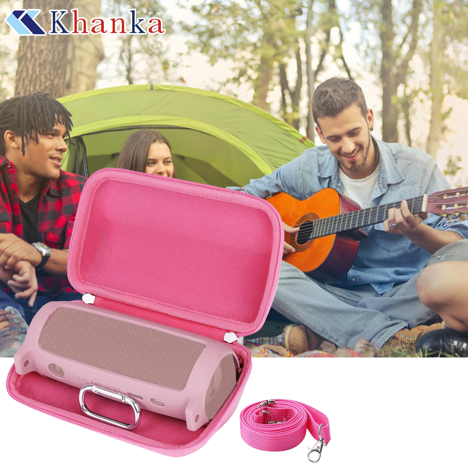 khanka Khanka Hard Travel Case and Silicone Replacement for JBL Flip 6 Waterproof Bluetooth Speaker Pink - View 6 of 9