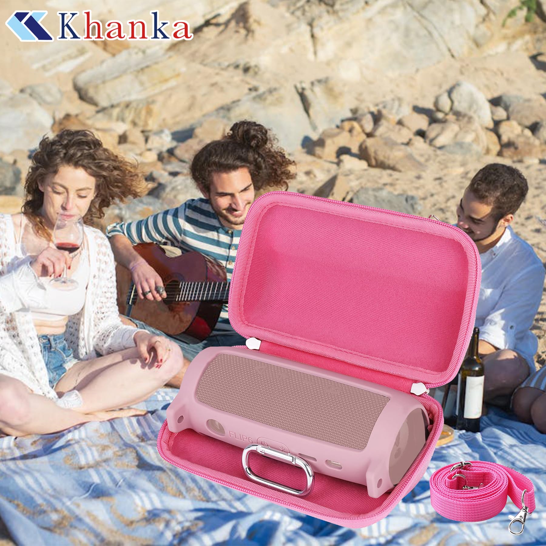 khanka Khanka Hard Travel Case and Silicone Replacement for JBL Flip 6 Waterproof Bluetooth Speaker Pink - View 7 of 9